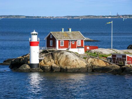 Located between Gteborg and the island of Vinga, this light guides ships through the waterway from the Kattegat, North Sea into Gota Alv, Gteborg, Swedenのeditorial素材