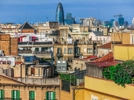 Panoramic cityscape of Barcelona with Torre Agbar, Spainのeditorial素材