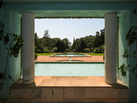 Villa and fountain in Serralves Gardens in the city of Porto, Portugalのeditorial素材