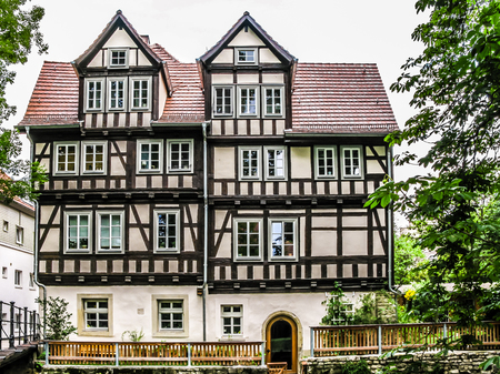 Timber framed houses on Dammschen in the old town of Erfurt, Thuringen, Germanyのeditorial素材