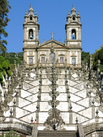 Stairway and church of Bom Jesus do Monte, a Portuguese sanctuary in Tenoes near the city of Braga in Portugalの写真素材