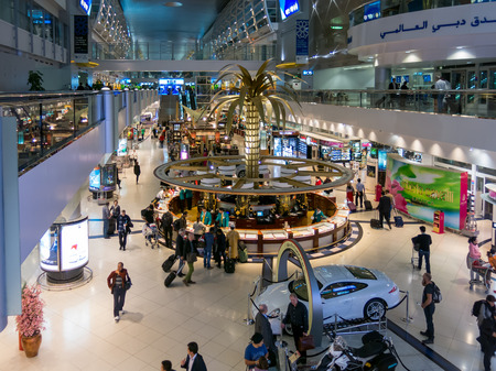 Shopping center in hall of terminal of Dubai International Airport, United Arab Emiratesのeditorial素材