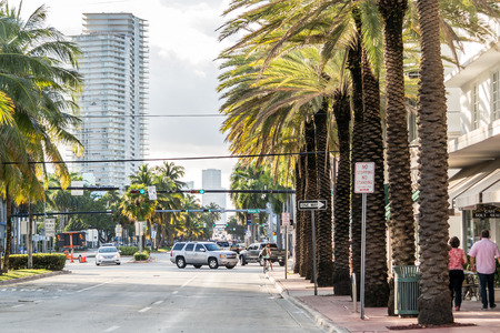 View of 5th Street from Ocean Drive in South Beach district of Miami Beach, Florida, USAのeditorial素材