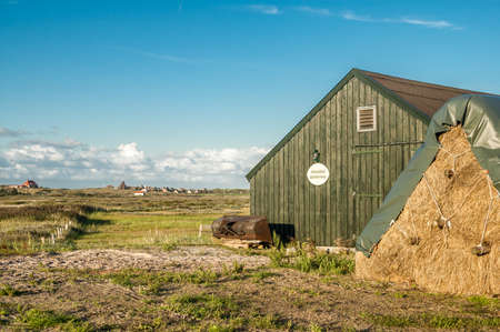Shed and haystack of farm house on East-Frisian island Spiekeroog, Lower Saxony, Germanyのeditorial素材