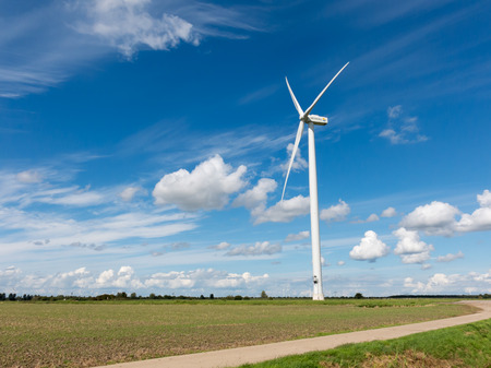 Wind power turbine in Flevoland polder in the Netherlands
