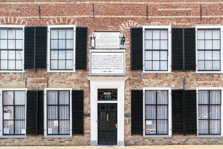 Front facade of former orphanage on Breedeplaats in the city of Franeker, Friesland, Netherlandsのeditorial素材