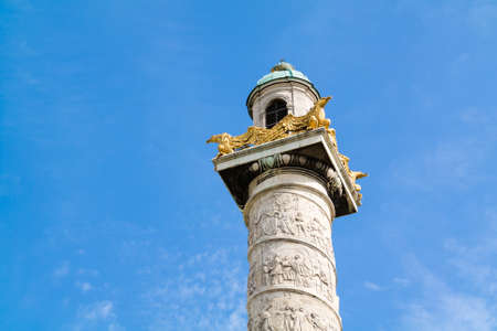 Top of column with bas-reliefs of Karlskirche, Charles Church, in Vienna, Austriaの写真素材