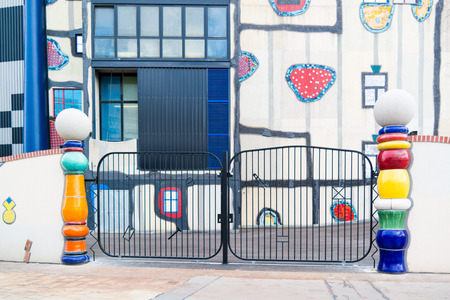 Gate of Spittelau waste incineration and district heating plant by Hundertwasser, Vienna, Austria