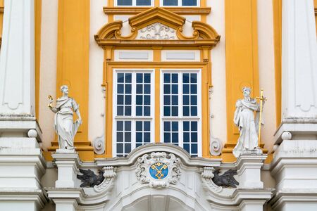 Detail of facade in front courtyard of Melk Abbey in Wachau Valley, Lower Austriaのeditorial素材