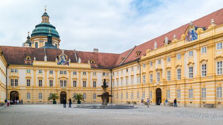 People in Prelates courtyard of Melk Abbey in Wachau Valley, Lower Austriaのeditorial素材
