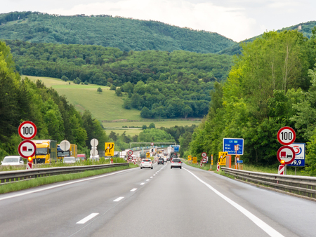 Traffic on Autobahn A21 in Vienna Woods near Vienna in Lower Austria, Austriaのeditorial素材