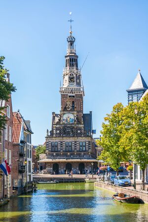 Weigh house, Waag, from Zijdam canal in Alkmaar, North Holland, Netherlandsのeditorial素材