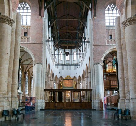 Church interior of Pieterskerk in old town of Leiden, South Holland, Netherlandsのeditorial素材