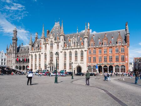 Markt square with Province Court, Provinciaal Hof, in old town of Bruges, Belgiumのeditorial素材