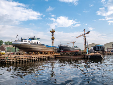Shipyard for inland shipping in Zwartsluis, Overijssel, Netherlandsの写真素材