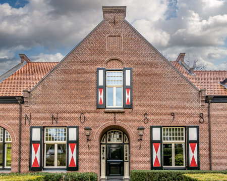 HILVERSUM, NETHERLANDS - APR 23, 2023: Front of brick country house villa Veldhoeve designed by architect Hanrath in 1898のeditorial素材
