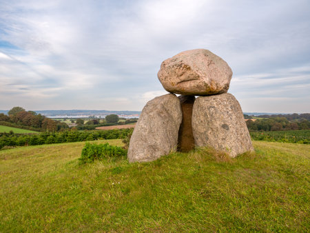 Replica of Knoldsborg dolmen on hill near Dyreborg, Faaborg-Midtfyn, Funen, Southern Denmarkの写真素材