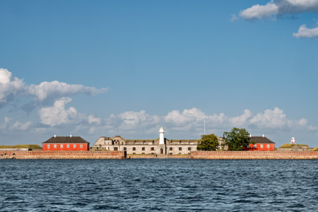 Trekroner Fort, historic naval sea fortress on artificial island at harbor entrance, Copenhagen, Denmarkの写真素材