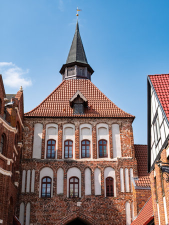 Kuetertor, medieval Brick Gothic city gate in Stralsund old town, part of city wall, former prison, Mecklenburg-Vorpommern, Germanyの写真素材