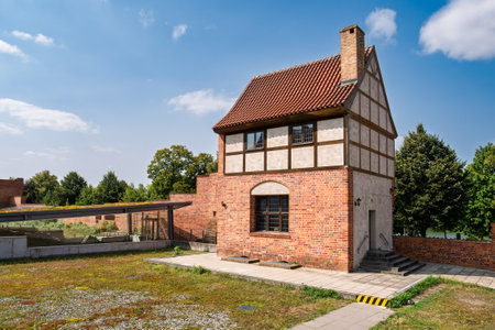Medieval Wiekhaus, small fortified house on historic city wall along Muehlenstrasse in old town of Stralsund, Mecklenburg-Vorpommern, Germany, UNESCO World Heritage siteの写真素材