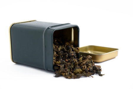 Disappointed box with leaves by green tea                 の写真素材
