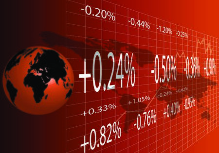 A Stock Chart With Prices And World Mapのイラスト素材