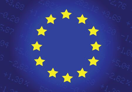 The European Union Flag, With Stock Prices On The Background.のイラスト素材