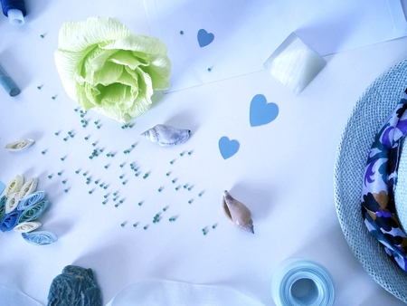 Color paper, skeins of thread for needlework for the holidayの写真素材