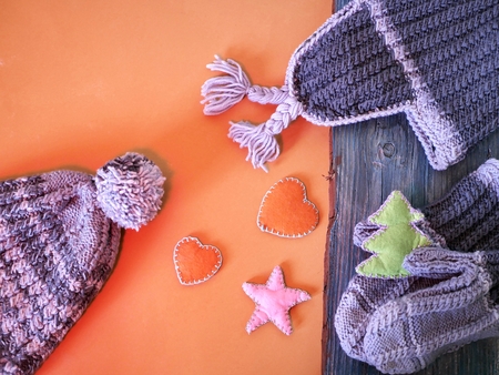 Composition of knitted wool productsの写真素材