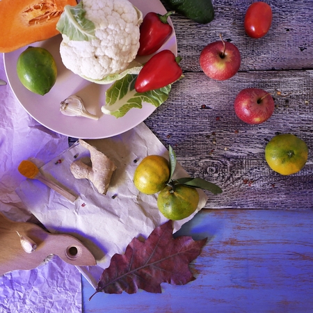 organic vegetables fruits vegetarian lunchの写真素材