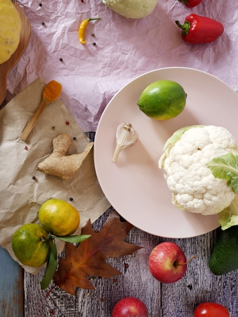 organic vegetables fruits vegetarian lunchの写真素材