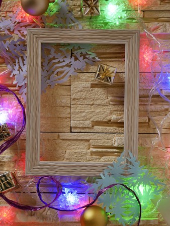 Wooden frame, stone textural backgroundの写真素材