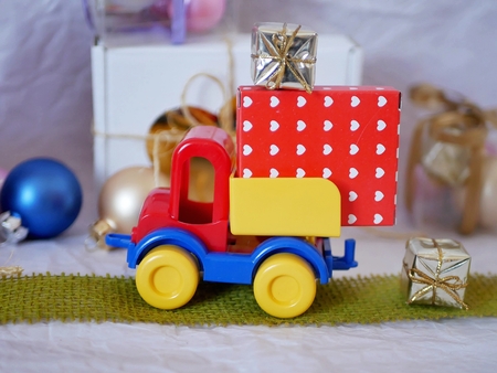 Toy car, Christmas, New Year's decor, ballsの写真素材