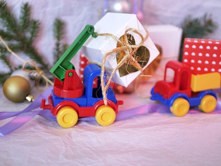 Toy car, Christmas, New Year's decor, balls