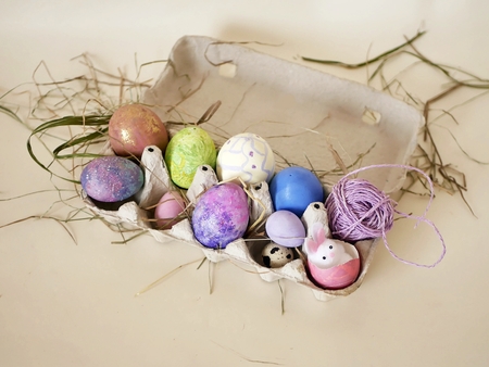 light background hay, painted eggs, Easter decor