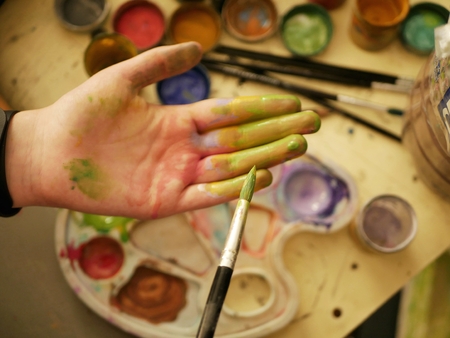 Hand in the art school studentの写真素材