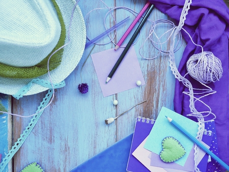 Summer season relaxation concept, romantic, notebooks, decorの写真素材