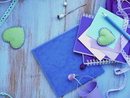 Summer season relaxation concept, romantic, notebooks, decorの写真素材