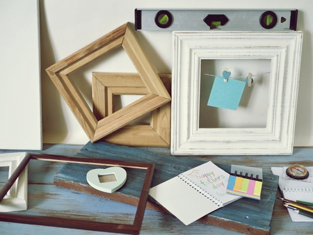 Tools, frame, notebook, congratulation, top view, father's day