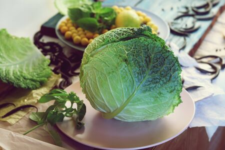 Fresh vegetables, fruits, spices, healthy food, autumnの写真素材