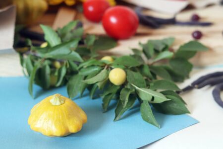 Fresh vegetables and fruits on a wooden table, healthy food