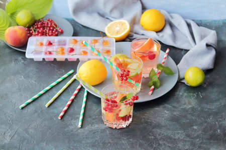 Step by step preparation of a cold vitamin drink from fresh organic fruits, healthy lifestyle, home cookingの写真素材