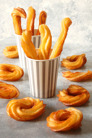  Churros with chocolate pasta,Spanish, Latin American dessertの写真素材