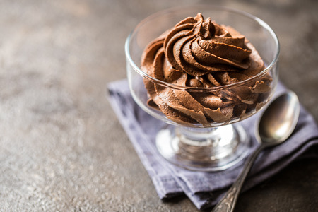 chocolate mousse cream in a glass sundae dessertの写真素材