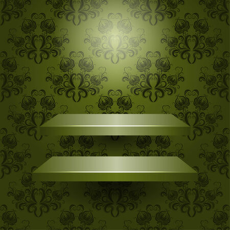 Two empty shelves isolated on a beautiful green backgroundのイラスト素材