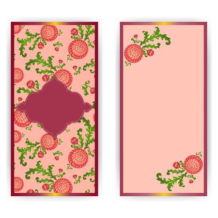 Vector vertical greeting card with lace pattern of flowers and frame, place for textのイラスト素材