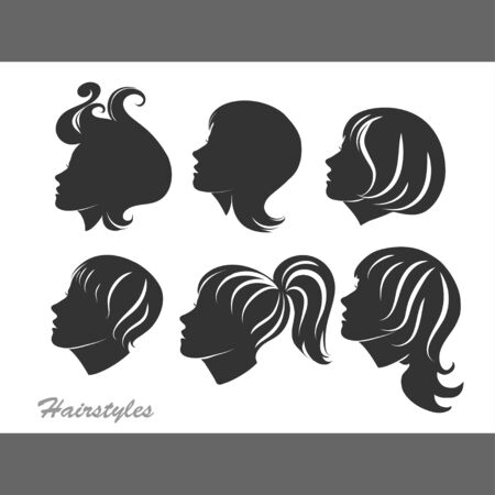 Silhouettes of women with hairstyles for designのイラスト素材