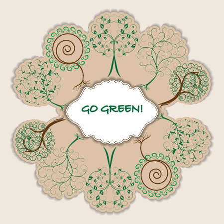 Lace frame with decorative treesのイラスト素材