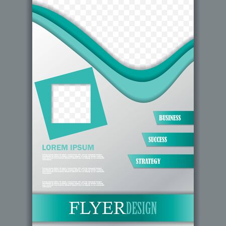 Template for turquoise brochure or flyer. Editable A4 poster for business, education, presentation, website, magazine cover.の写真素材