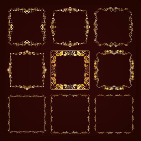 Vector set of decorative hand drawn elements, frame with floral elements for design of invitation, greeting, wedding, gift card, certificate, diploma, voucher.のイラスト素材